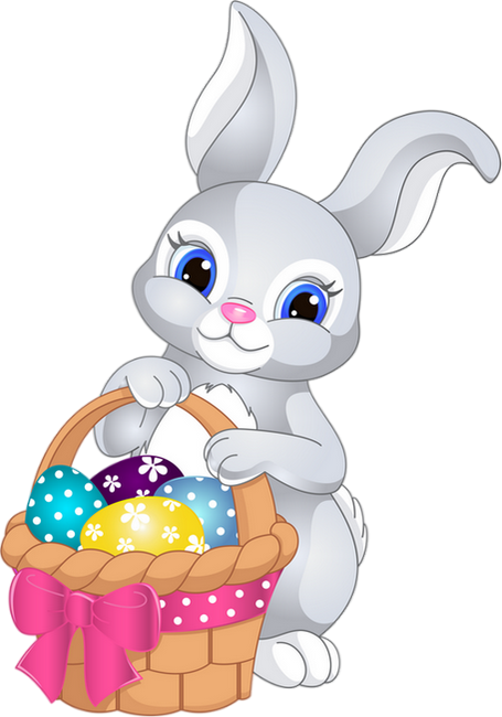 Lapin avec un panier d'oeufs de Pâques